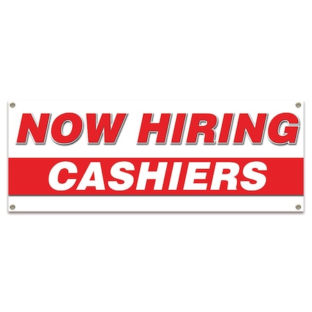 Signmission Now Hiring Cashiers Banner Apply Inside Accepting Application Single Sided B-30214